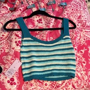 Wild Fable Teal and White Striped Crop Top